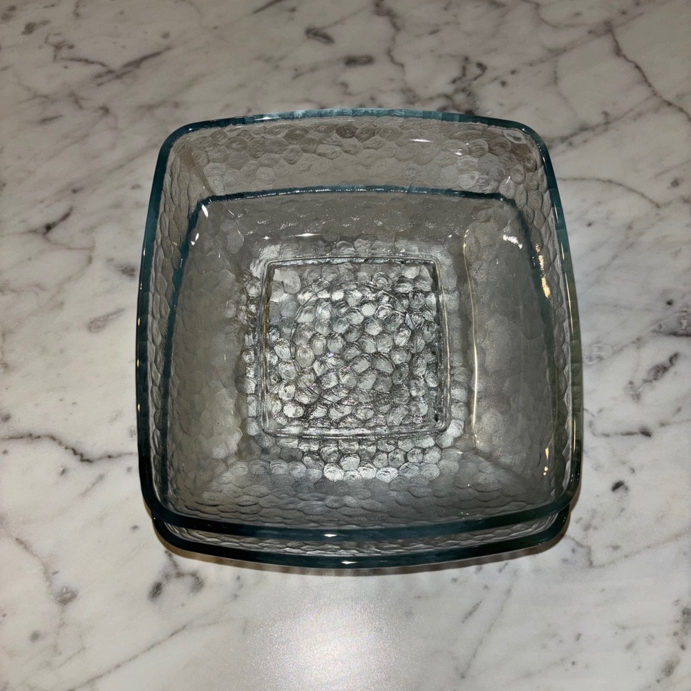 Set of 2 Square Hammered Pebble‎ Texture Glass Bowls Smoky Anchor Hocking